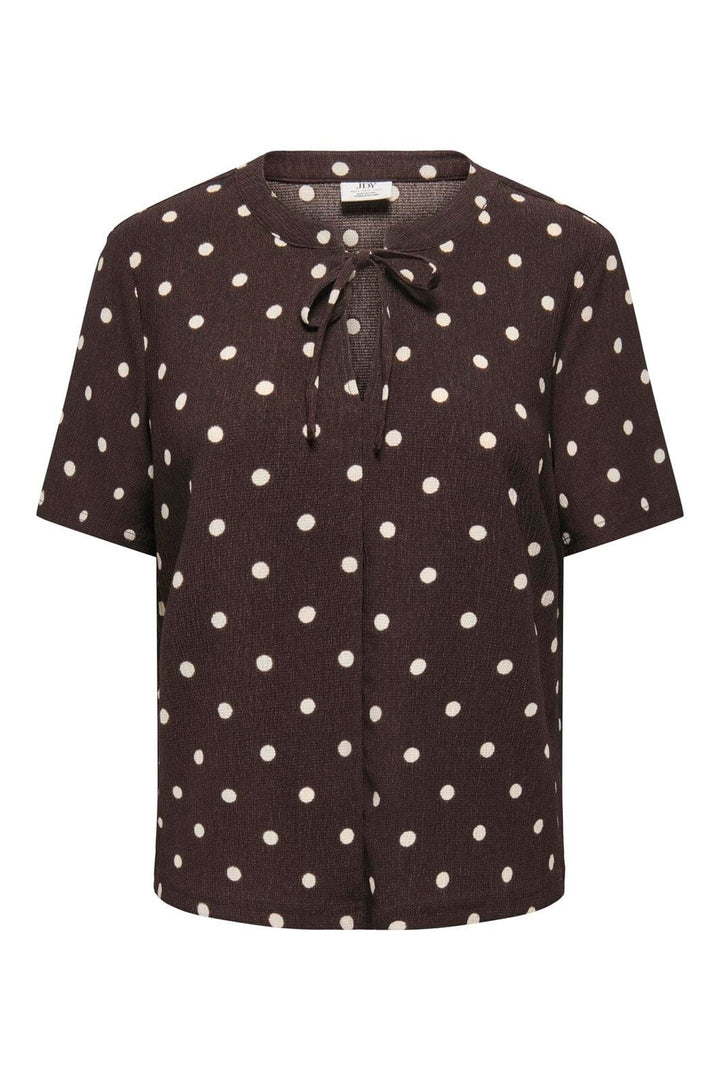 JDY - Jdydebbie Ss V Neck Top Dia - 5058910 Coffee Bean Sandshell Dot