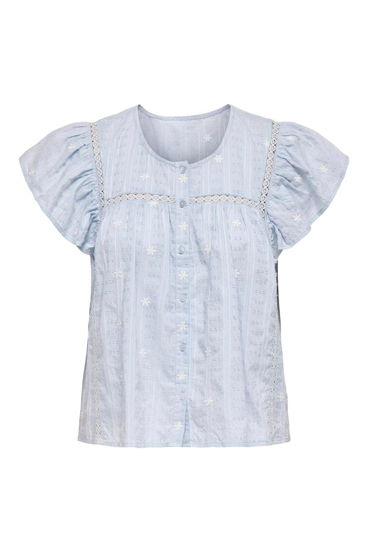 JDY - Jdyfia S/S Embroidery Shirt - 5026951 Cashmere Blue Small Flower Emb