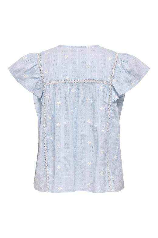 JDY - Jdyfia S/S Embroidery Shirt - 5026951 Cashmere Blue Small Flower Emb