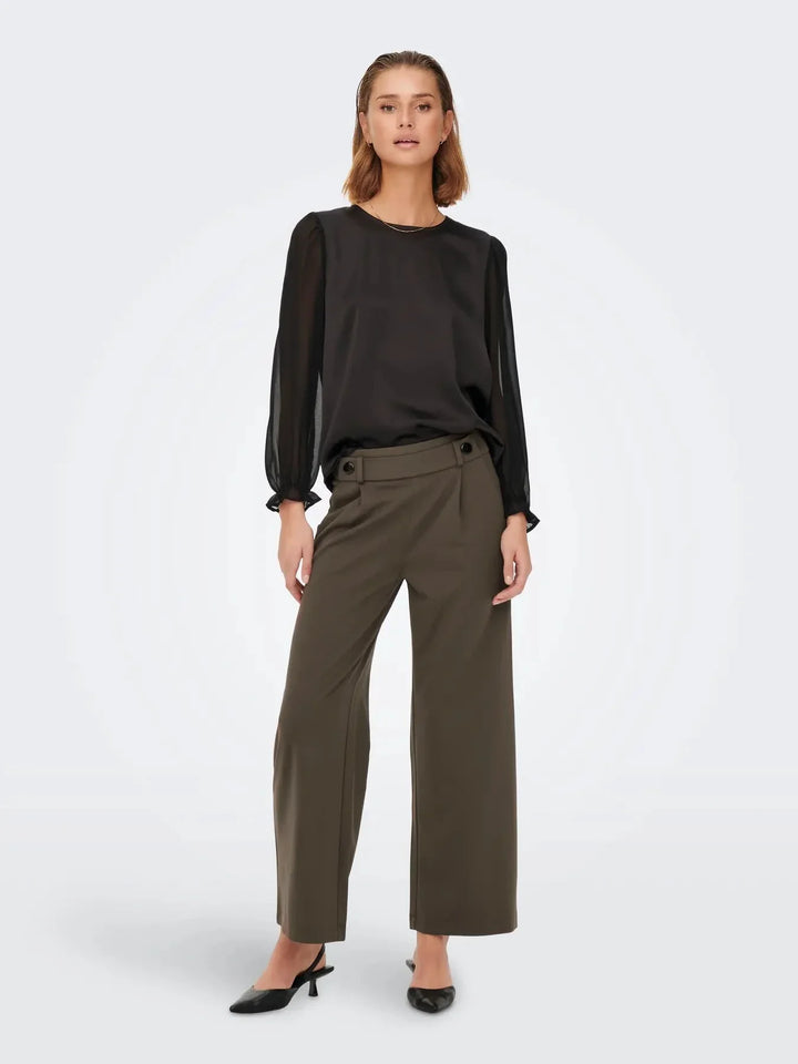 JDY - Jdygeggo Life New Long Pant - 4071962 Chocolate Brown Black Buttons Bukser 