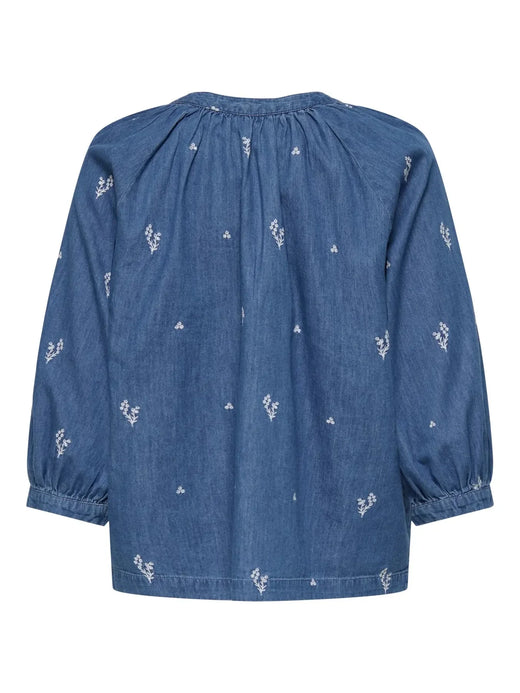 JDY - Jdykai 3/4 Shirt Dia - 5049505 Light Blue Denim Cloud Dancer Emb Skjorter 