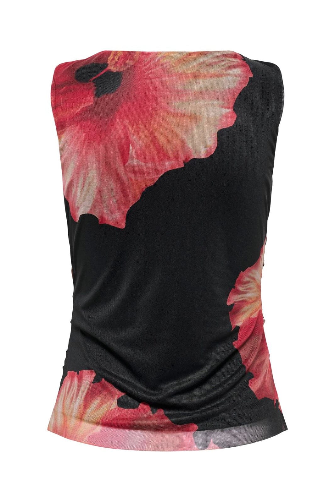 JDY - Jdylea S/L Mesh Rouching Top - 5060692 Black Hibiscus Flower