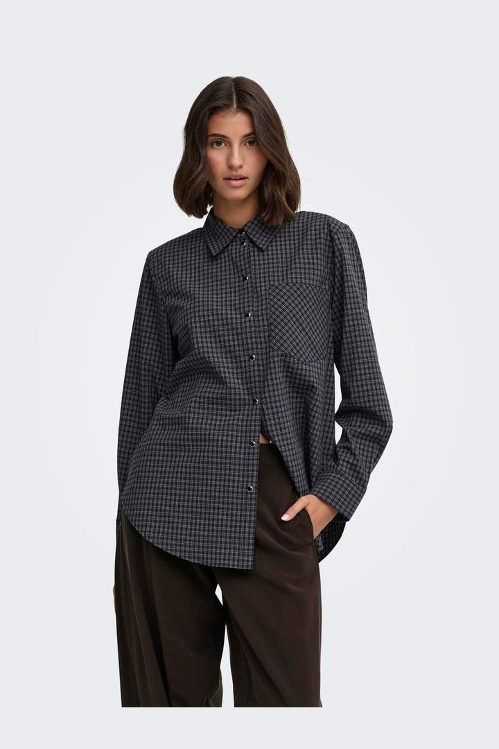 JDY - Jdylou L/S Shoulderpad Shirt - 5130716 Ebony Black & Cloud Dancer
