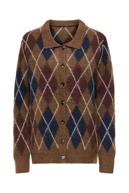 JDY - Jdyreese L/S Argyle Cardigan Knt - 5112639 Bison W. Rum Raisin/ Black Iris/ Oatmeal Argyle
