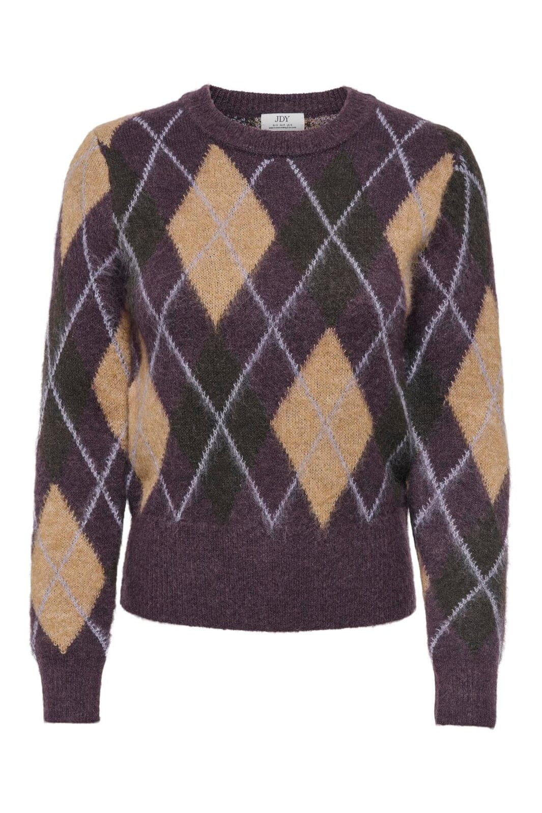 JDY - Jdyreese L/S O-Neck Argyle Pullover Knt - 5140650 Plum Perfect W. Chocolate Torte/Toasted Coconut/Lavender Gray Argyle