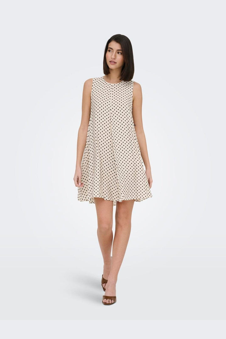 JDY - Jdytroya Barbara Life S/L Dress - 5054434 Pumice Stone 21-03-26 Pumice Stone W. Black Dot