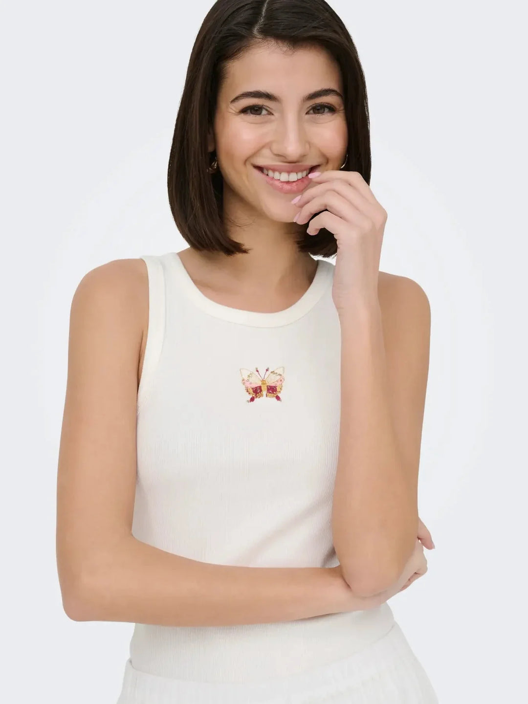 JDY - Jdytulle Life Emb Tank Top - 4969487 Cloud Dancer Emb Butterfly Tank Top 