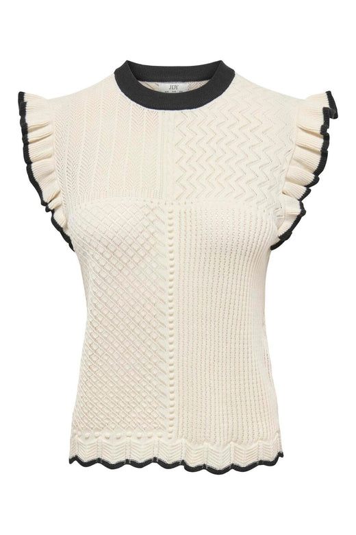 JDY - Jdyviolet S/L Frill Pullover Knt - 4878880 Birch W. Black Contrast
