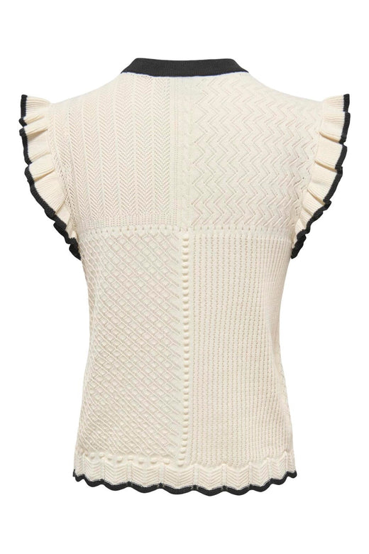 JDY - Jdyviolet S/L Frill Pullover Knt - 4878880 Birch W. Black Contrast