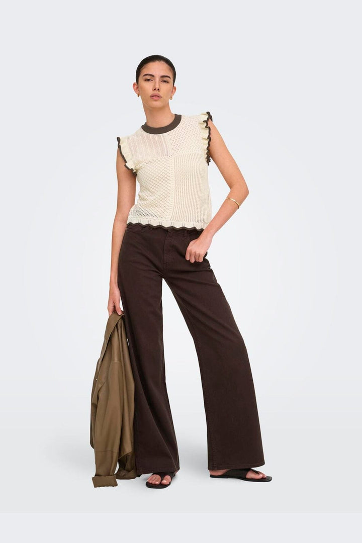 JDY - Jdyviolet S/L Frill Pullover Knt - 5107319 Birch W. Bracken Contrast