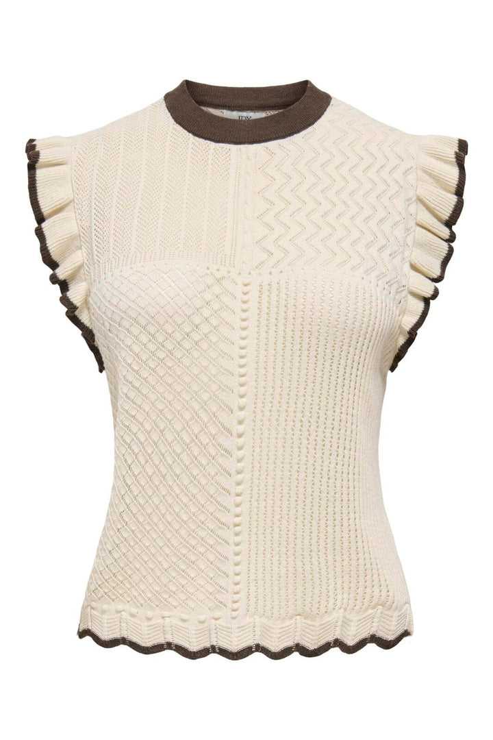 JDY - Jdyviolet S/L Frill Pullover Knt - 5107319 Birch W. Bracken Contrast