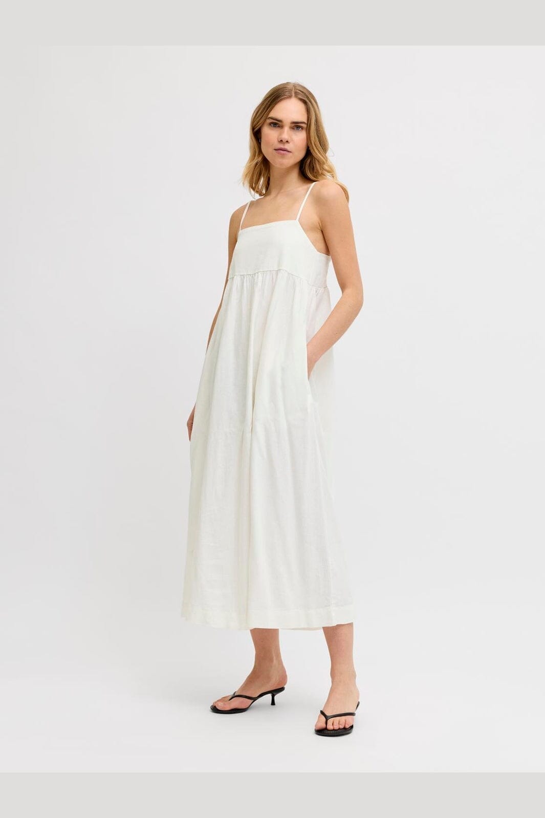 Jjxx - Jxalmira Linen Blend Long Dress - 4906547 Blanc De Blanc