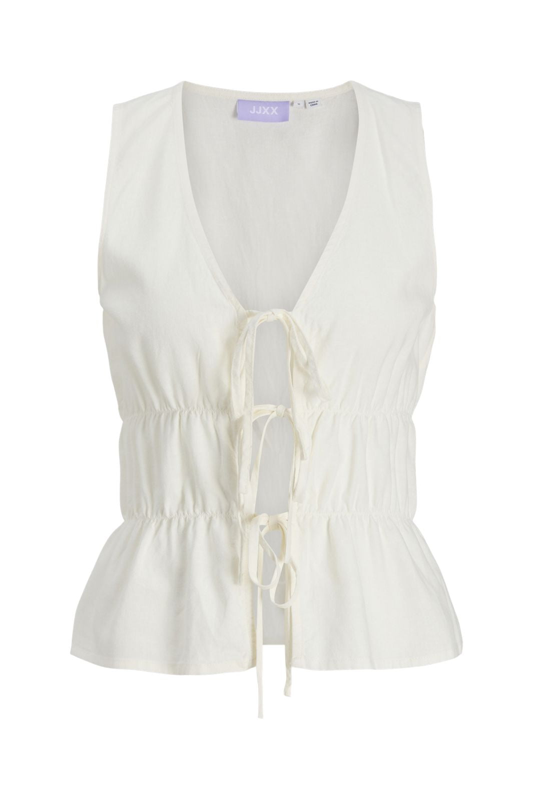 Jjxx - Jxalmira Linen Blend Tie Sl Top Ln - 4906589 Blanc De Blanc