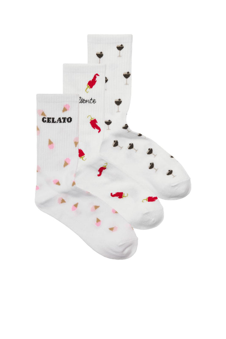 Jjxx - Jxbasic Tennis Print Sock 3-Pack Acc - 5018759 White W. Gelato / Caliente & Espresso