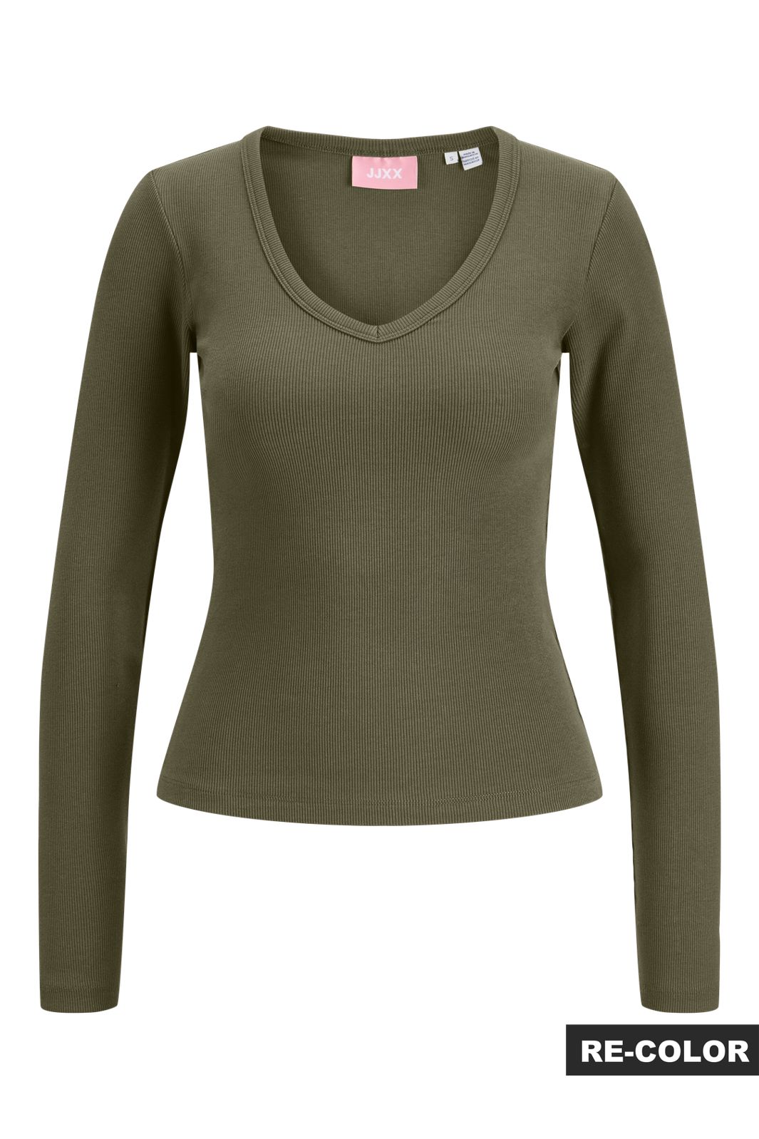 Jjxx - Jxfreya Str Ls V-Neck Top - 5244785 Burnt Olive