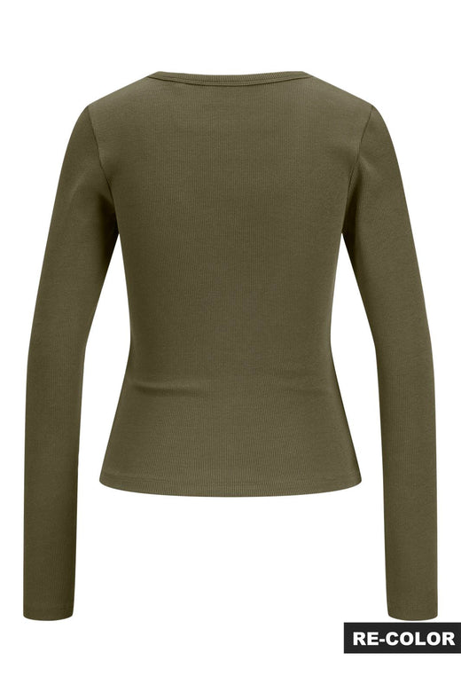 Jjxx - Jxfreya Str Ls V-Neck Top - 5244785 Burnt Olive