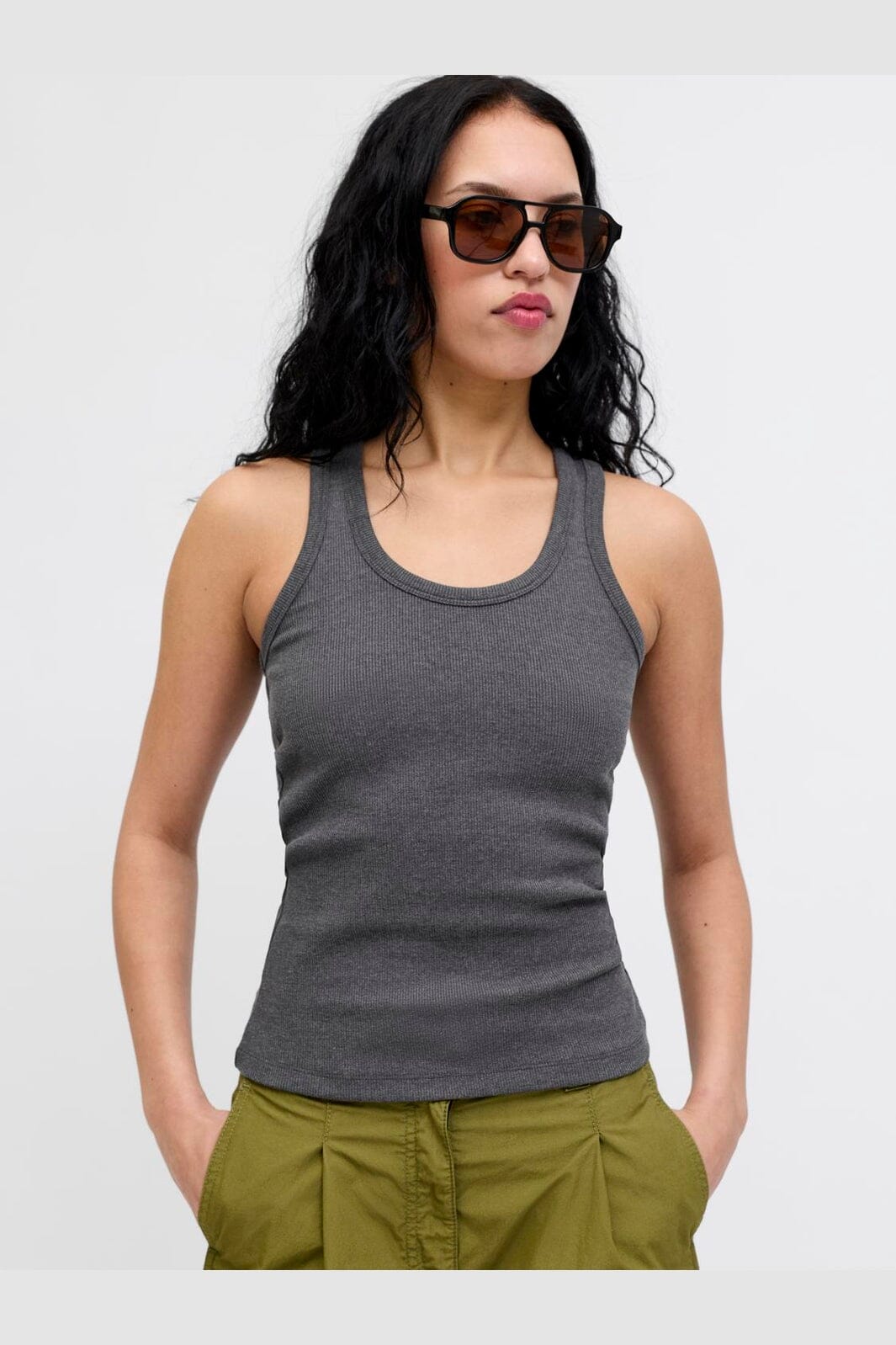 Jjxx - Jxfrida Sl U-Neck Top - 5037762 Dark Grey Melange