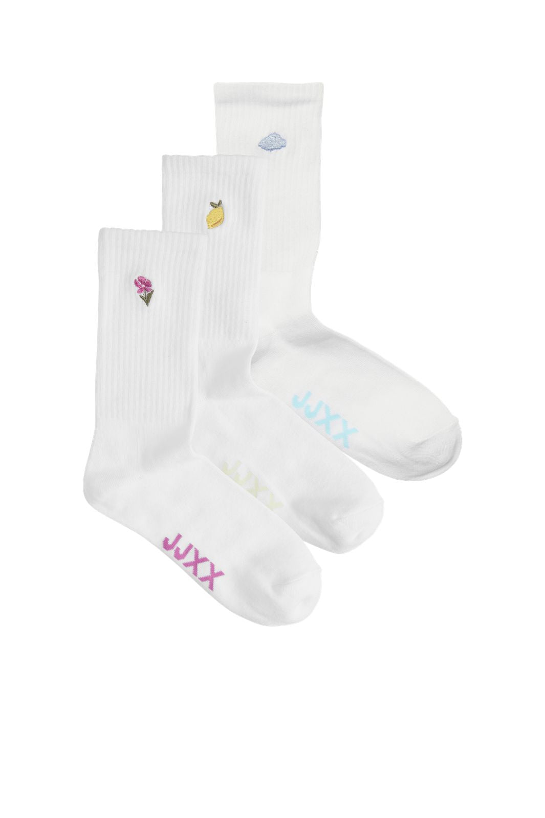 Jjxx - Jxreese Embroidery Sock 3-Pack Acc - 4959377 White W.Lemon/Flower & Cloud
