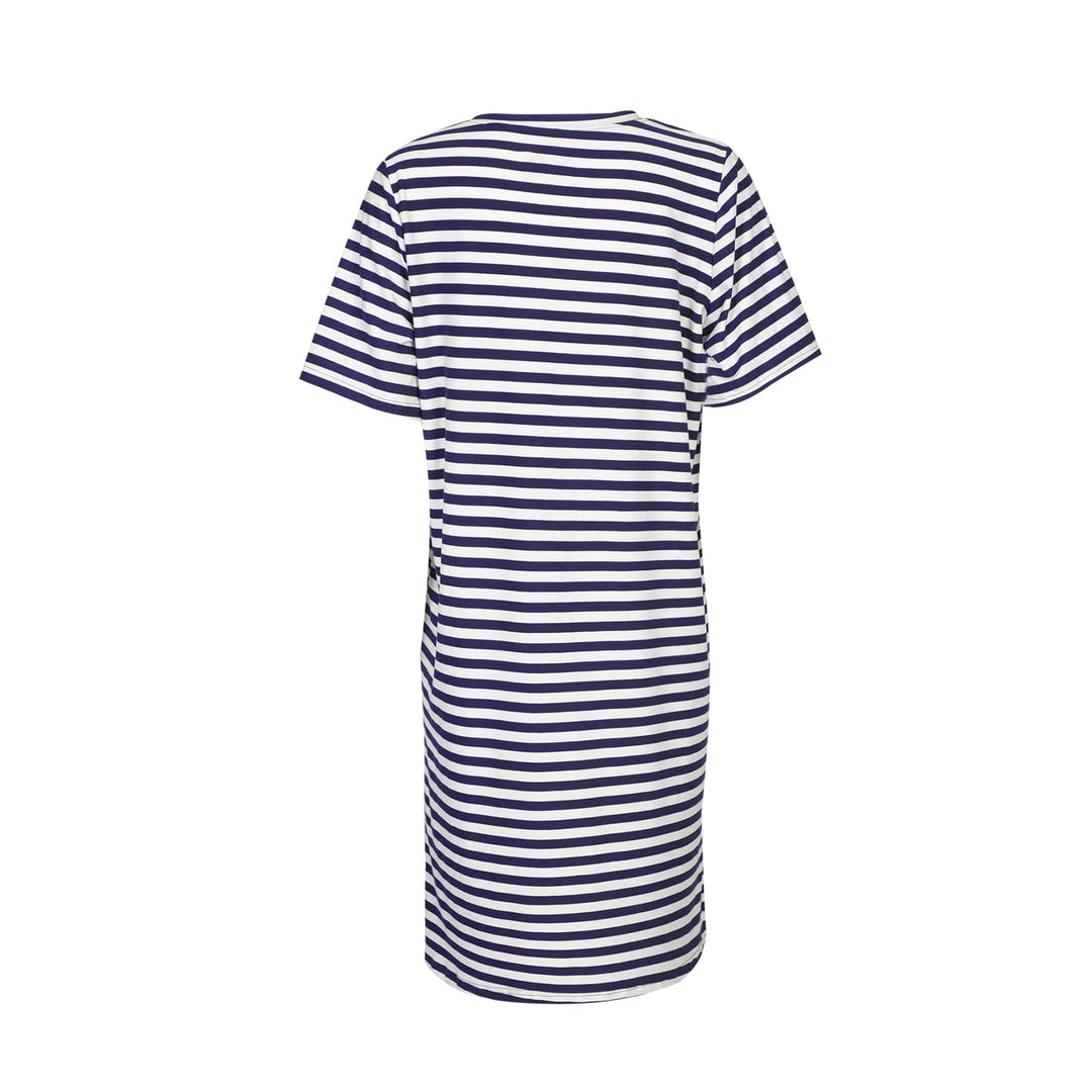 Liberte - Alma-Vneck-Tshirt-Dress 9594 - Blue Creme Stripe Kjoler 