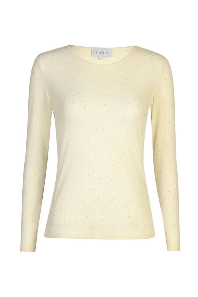 Liberte - Mesh Ls Sparkle Tshirt 22134 - Creme Pearl T-shirts 