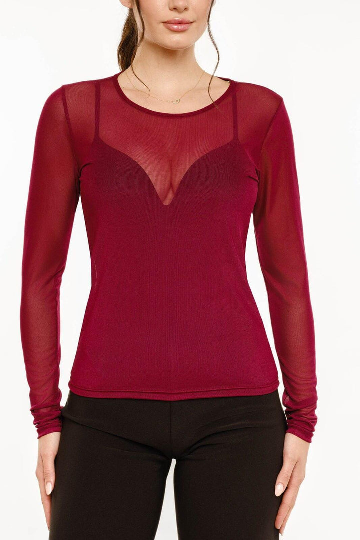 Liberte - Mesh Ls Tshirt 22065 - Bordeaux Bluser 
