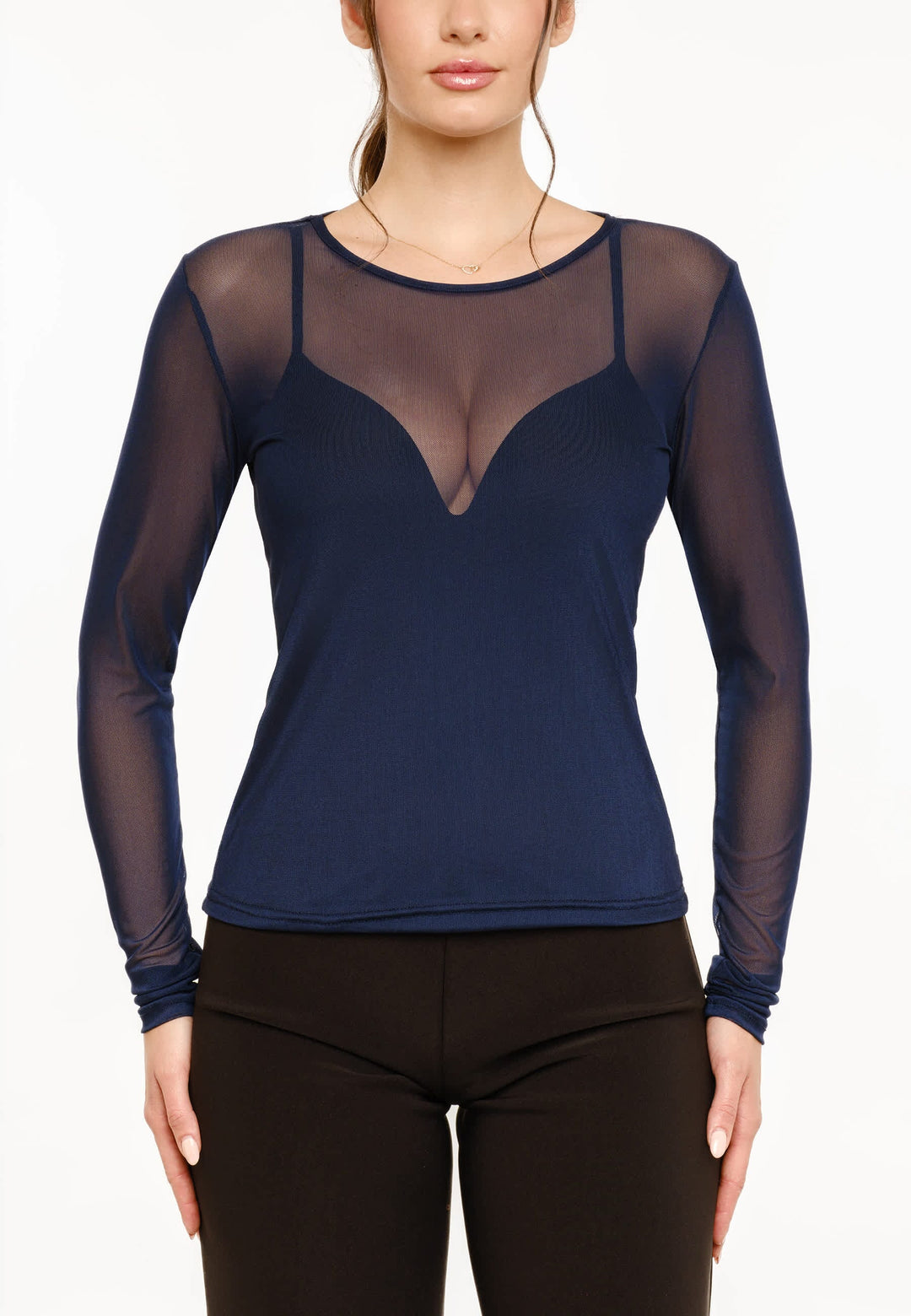 Liberte - Mesh Ls Tshirt 22065 - Navy Bluser 