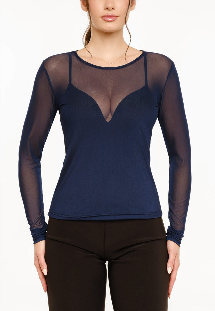 Liberte - Mesh Ls Tshirt 22065 - Navy Bluser 