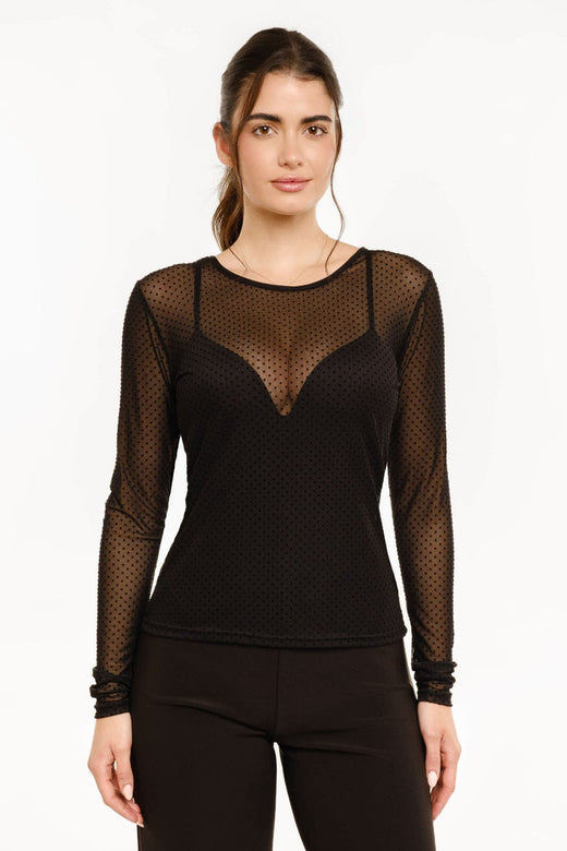 Liberte - Mesh Ls Tshirt, Dot 22069 - Black Bluser 