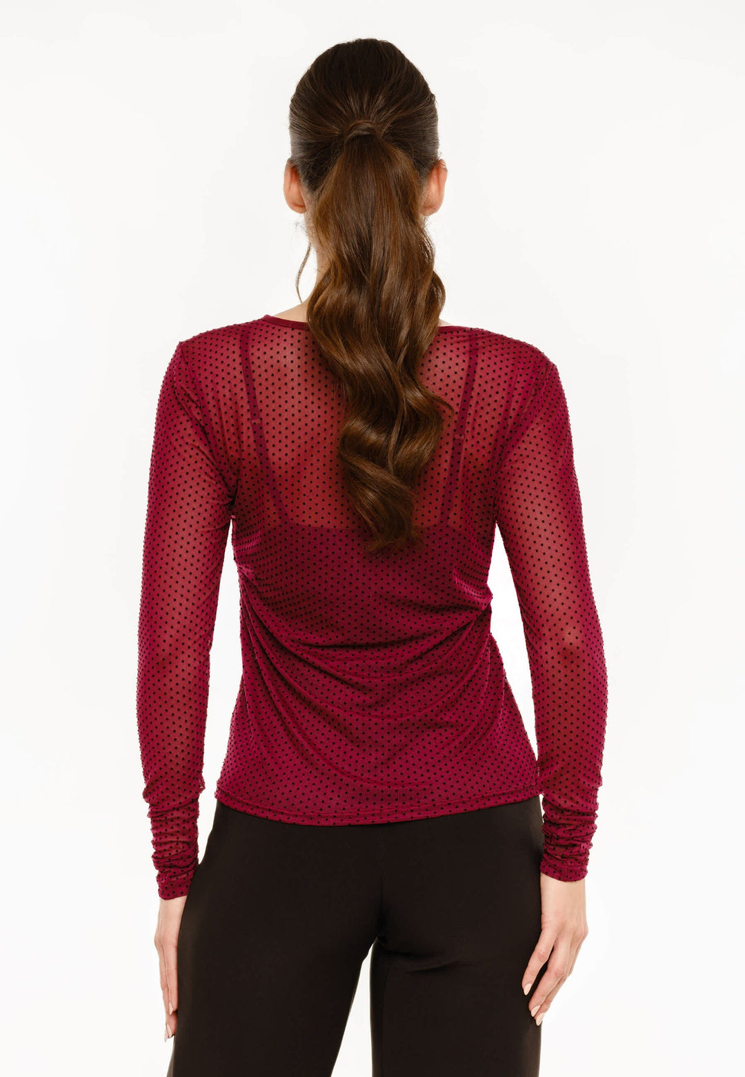 Liberte - Mesh Ls Tshirt, Dot 22069 - Bordeaux Bluser 