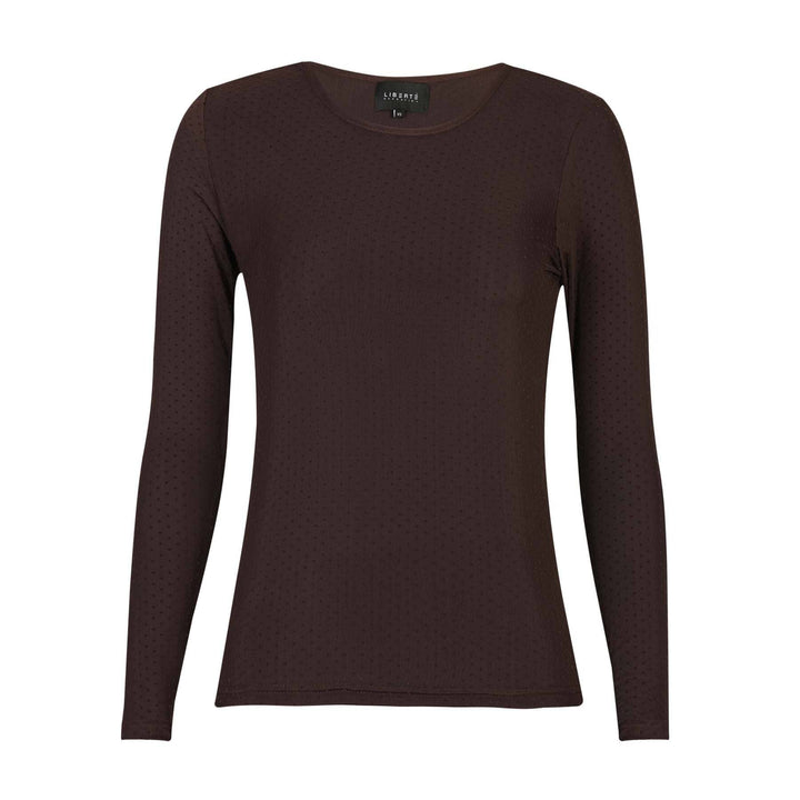 Liberte - Mesh Ls Tshirt, Dot 22069 - Dark Brown Bluser 