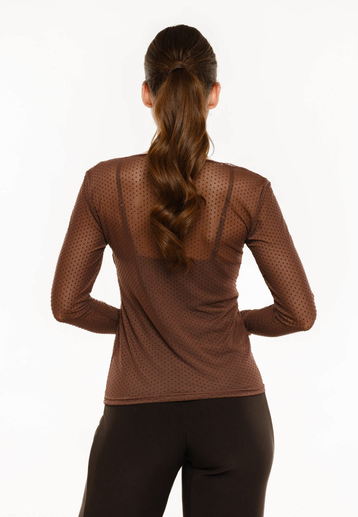 Liberte - Mesh Ls Tshirt, Dot 22069 - Dark Brown Bluser 