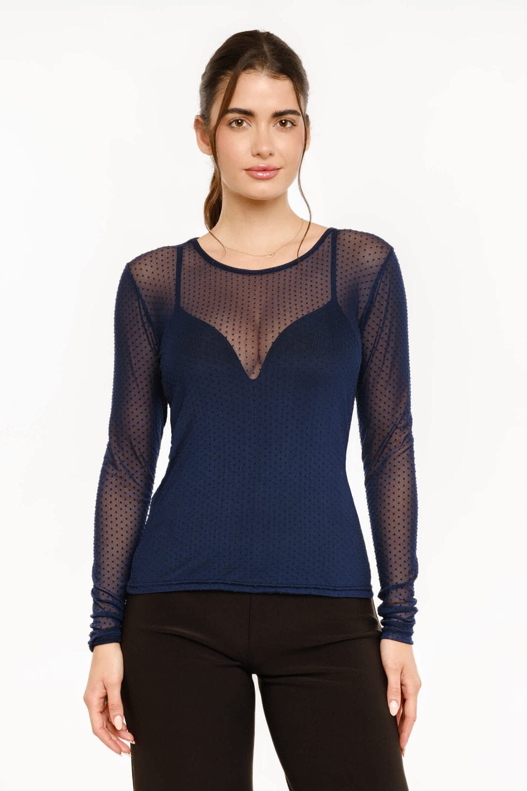 Liberte - Mesh Ls Tshirt, Dot 22069 - Navy Bluser 