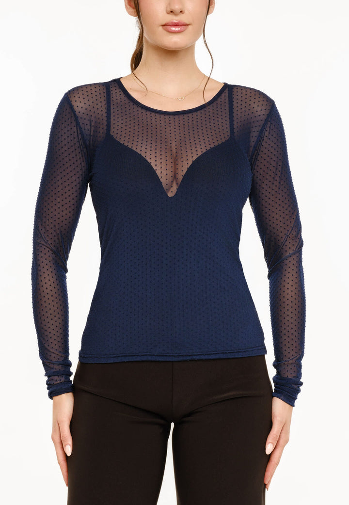 Liberte - Mesh Ls Tshirt, Dot 22069 - Navy Bluser 