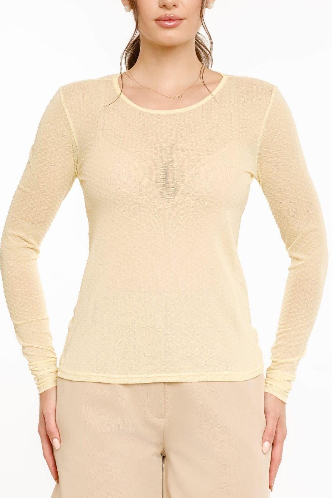 Liberte - Mesh Ls Tshirt, Dot 22069 - Yellow Bluser 