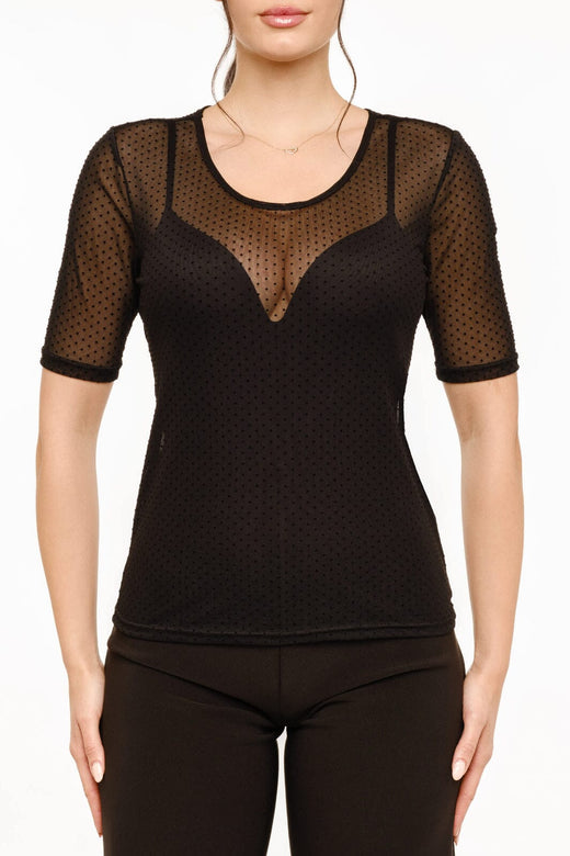Liberte - Mesh Ss Tshirt, Dot 22011 - Black T-shirts 