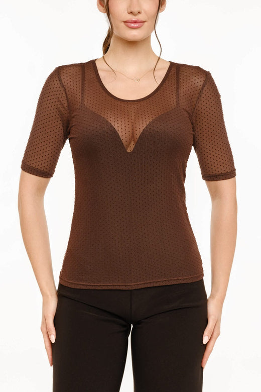 Liberte - Mesh Ss Tshirt, Dot 22011 - Dark Brown T-shirts 