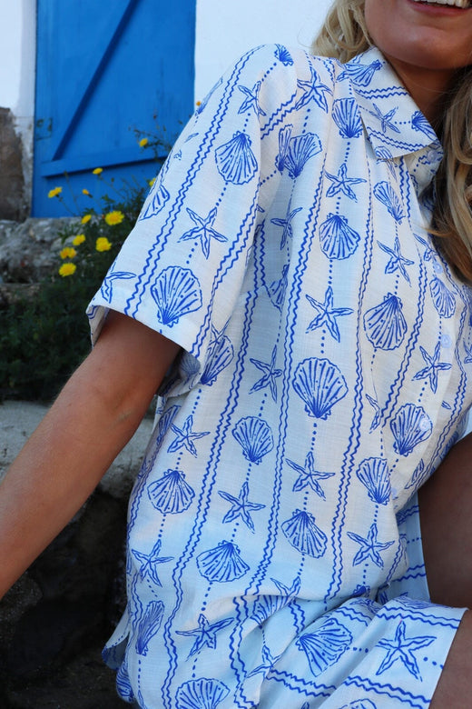 Liberte - Mie Ss Shirt 22405 - Creme Blue Mussel