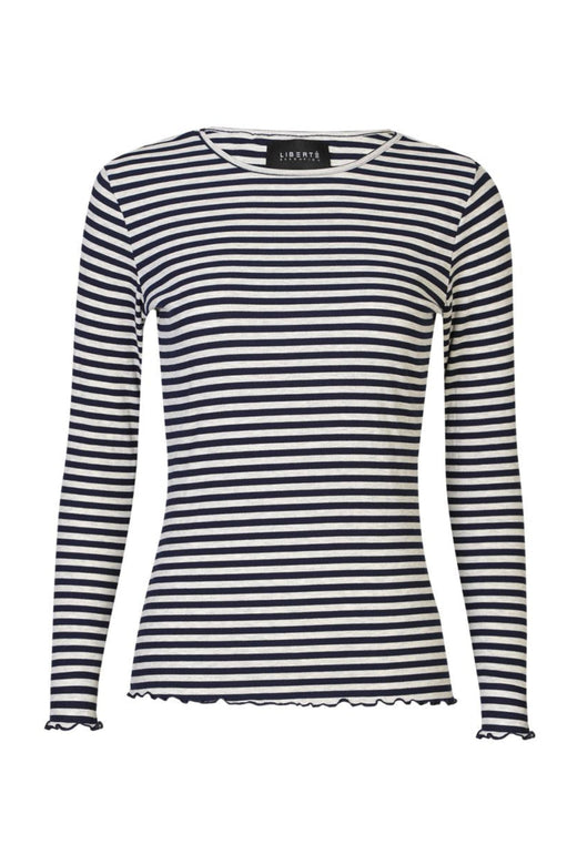 Liberte - Natalia Ls Round Neck Blouse 9914 - Navy Grey Mel. Stripe