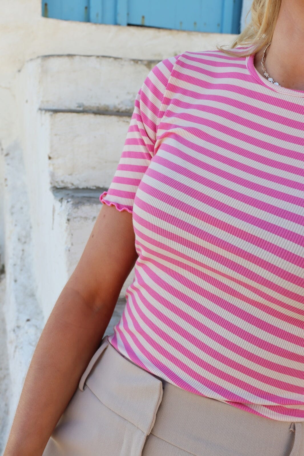 Liberte - Natalia Ss Blouse 9971 - Pink Rose Stripe
