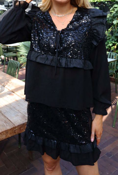 Liberte - Nor Frill Skirt 22268 - Black Sequins Nederdele 