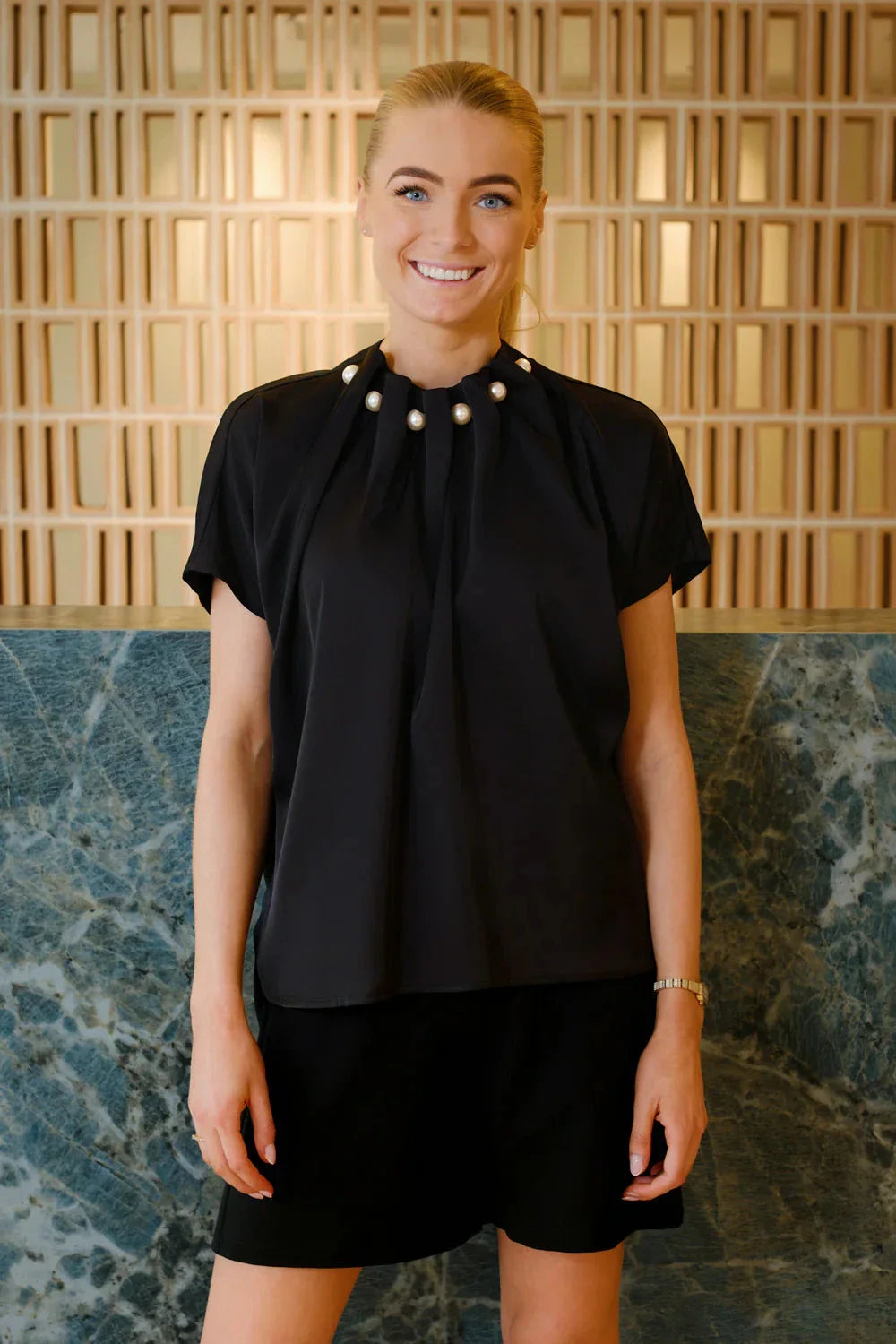 Liberte - Pip Ss Pearl Blouse 22379 - Black Bluser 