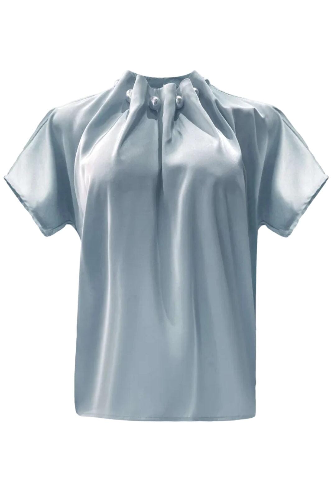 Liberte - Pip Ss Pearl Blouse 22379 - Dusty Light Blue Bluser 