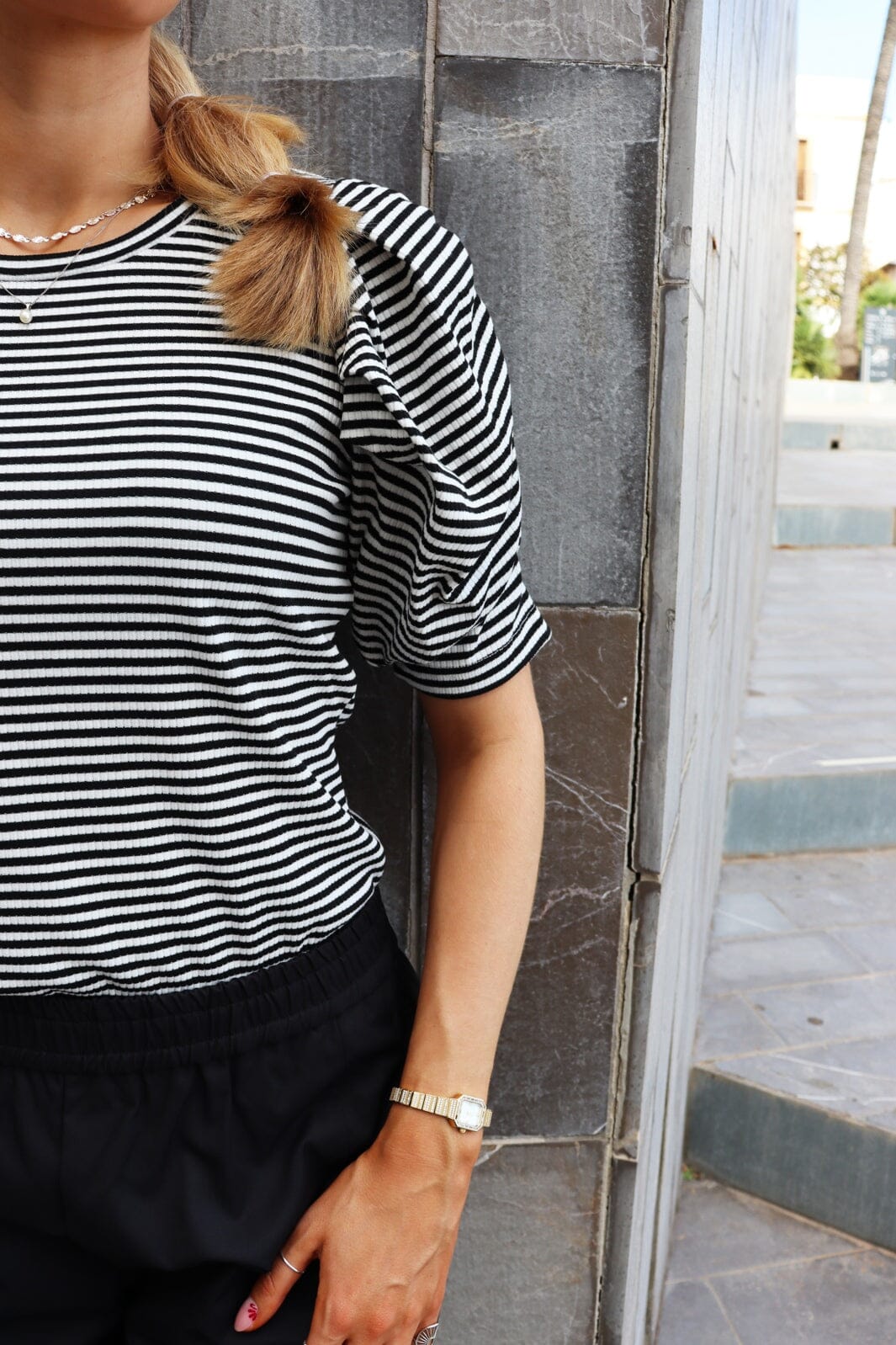 Liberte - Win Puff Tshirt 22343 - Black Creme Small Stripe