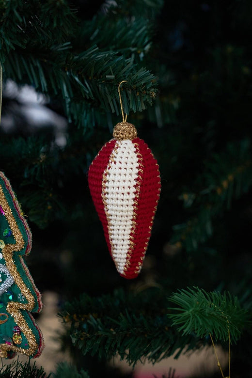 Lille Arv - Hæklet Julekugle Cone - Hvid/Rød 