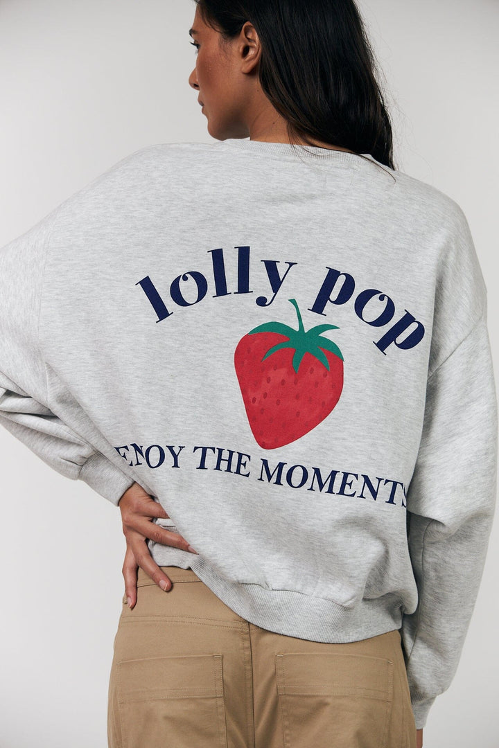 Lollys Laundry - Sydneyll Strawberry Sweatshirt Ls 26124-1080 - 13 - Light Grey Melange Sweatshirts 