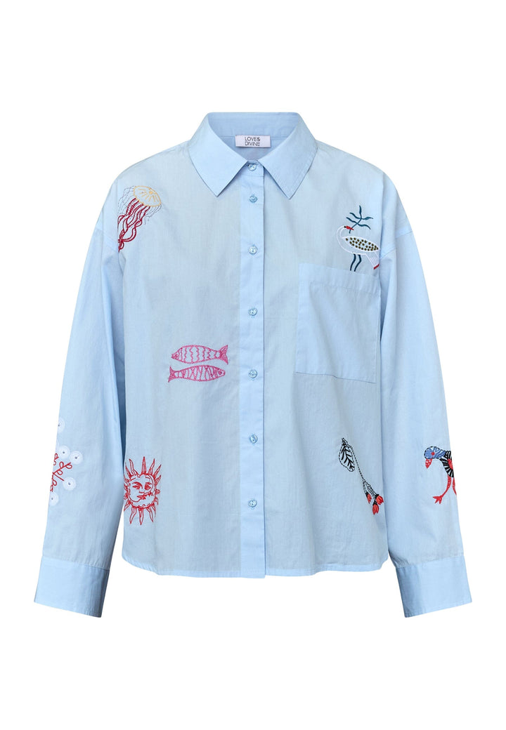 Love & Divine - Love1555-4 20153 - 402 - Solid Blue Emb. Skjorter 