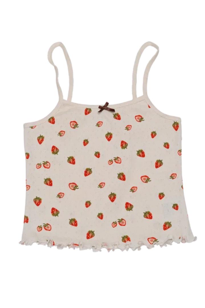 Maanesten - Fei Pointelle Top Strawberry Garden White - 4129 Top 