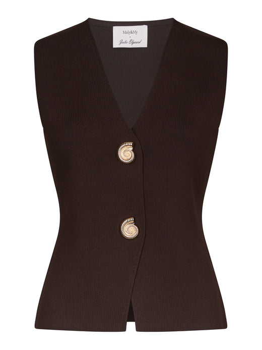 Molly & My X Julie Elgaard - Johanna Knit Top 168533 - 676 - Dark Brown Strikbluser 