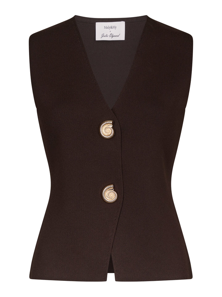 Molly & My X Julie Elgaard - Johanna Knit Top 168533 - 676 - Dark Brown Strikbluser 