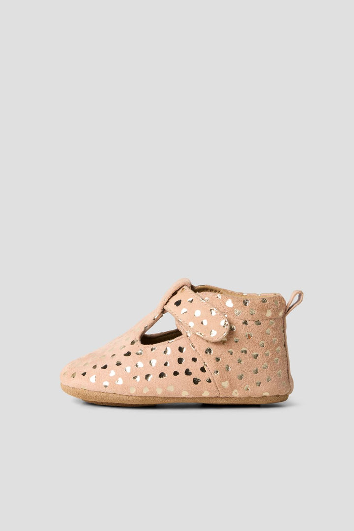 Name It - Nbfrea Baby Shoe In Suede T-Strap Velcro - 5173968 Rose Smoke Metallic Heart Print